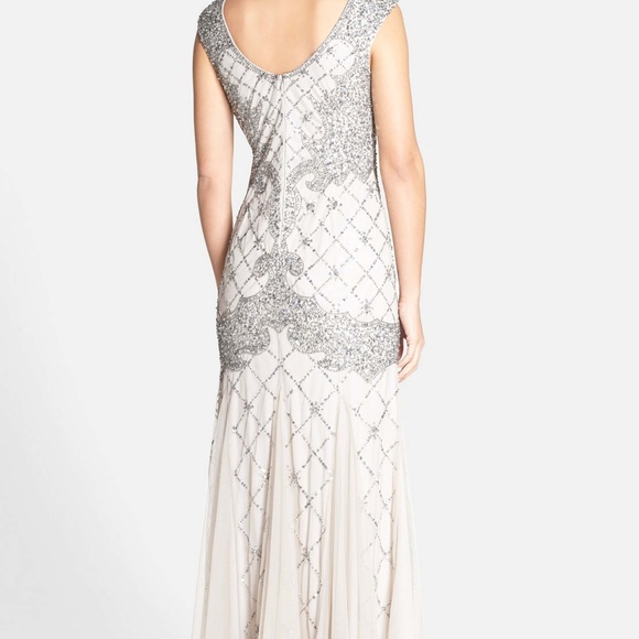 NEW! Adrianna Papell Beaded Trumpet Gown‎ Sequin Platinum Grey RARE [SZ 10 ] - Picture 5 of 7